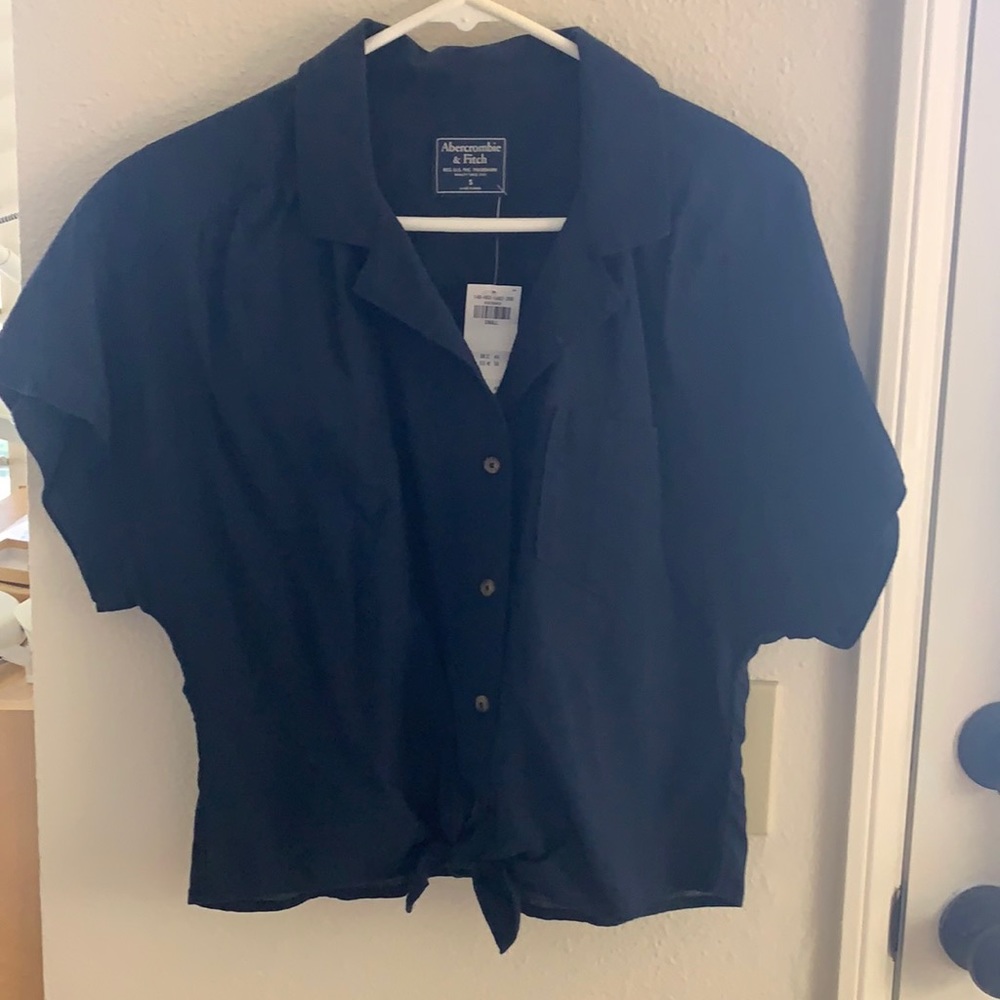 Abercrombie Navy Blue Crop Top with Collar & Knot